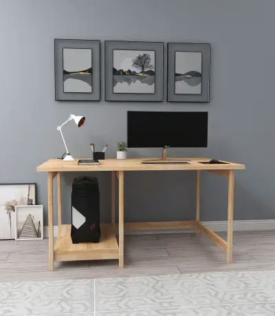 Faye Wood Computer Desk with Shelf - Natural