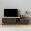 Lilium TV Stand with Cabinets and Shelves - Walnut & Black Marble Effect