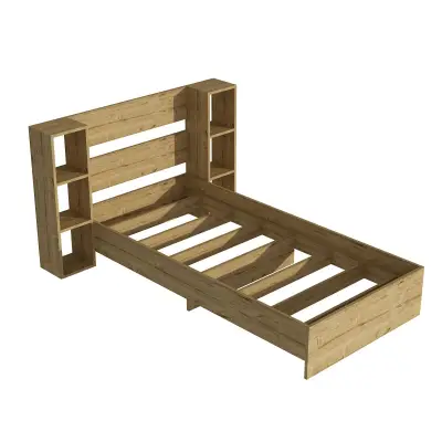 Erica Bedstead Bed Frame with Storage Shelves - Oak