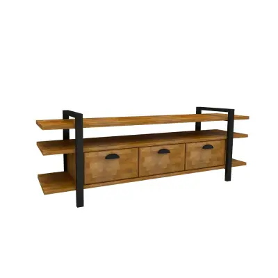 Miles Wood Metal TV Stand and Media Console - Oak & Black