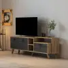 Lilium TV Stand with Cabinets and Shelves - Walnut & Black Marble Effect