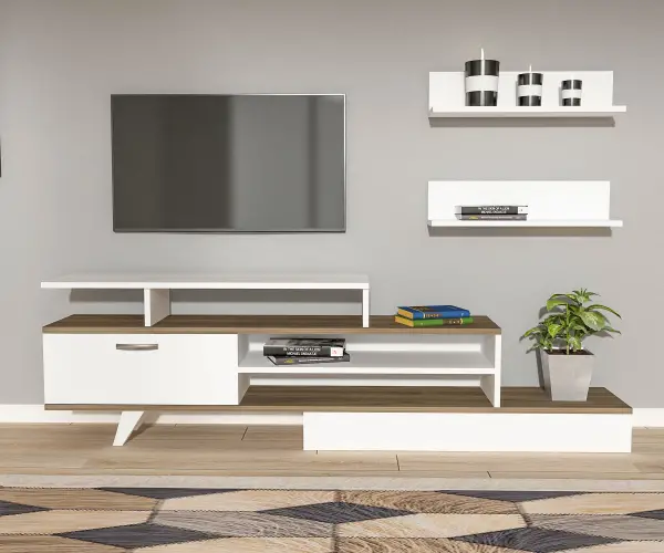 Willow TV Stand and Entertainment Center - White & Walnut