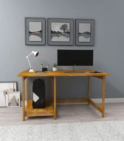 Faye Wood Computer Desk with Shelf - Oak