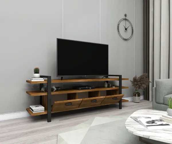 Miles Wood Metal TV Stand and Media Console - Walnut & Black