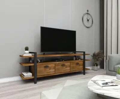 Miles Wood Metal TV Stand and Media Console - Walnut & Black