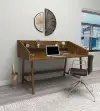 Nashy Wood Computer Desk with Front Bar Shelf - Walnut