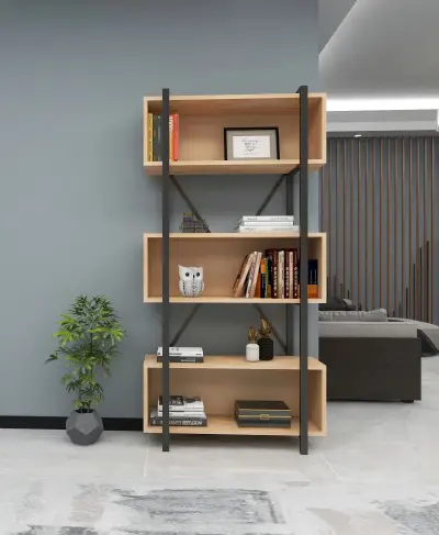 DISCONTINUED - Delano Metal Wood Bookcase - Natural & Black