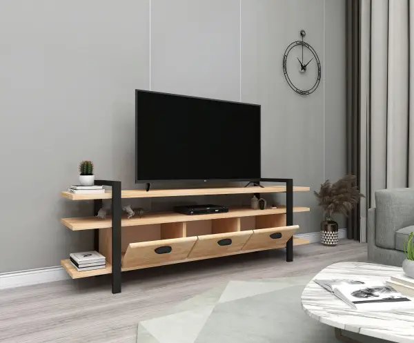 Miles Wood Metal TV Stand and Media Console - Natural & Black