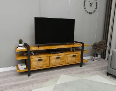 Miles Wood Metal TV Stand and Media Console - Oak & Black