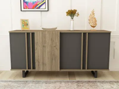 Fido Sideboard with Cabinets and Shelves - Walnut & Anthracite