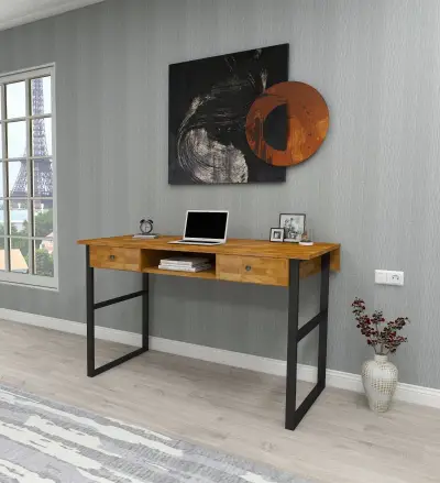 Elowen Wood Metal Computer Desk - Oak & Black