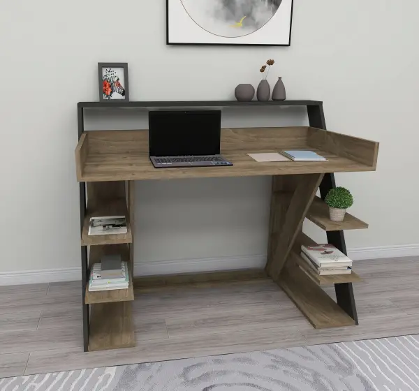 Mundus Computer Desk with Shelves - Anthracite & Walnut