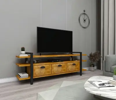 Miles Wood Metal TV Stand and Media Console - Oak & Black