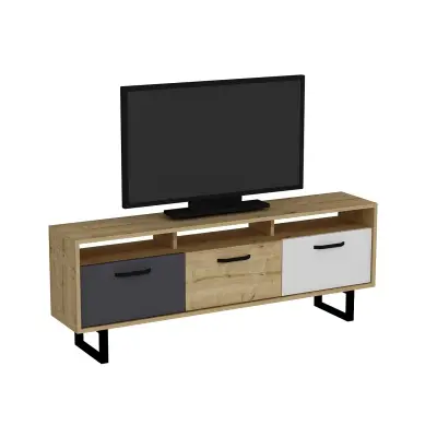 Agustine TV Stand with Cabinets and Drawers - Oak, Anthracite & White