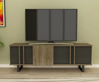 Fido TV Stand with Cabinet Shelves - Walnut & Anthracite