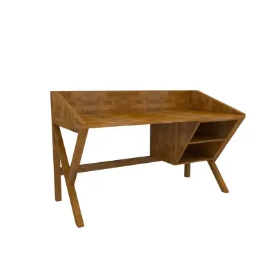 Ivo Wood Computer Desk with Front Bar and Shelves - Oak