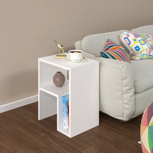 Salvia Side Table with Storage Shelf - White