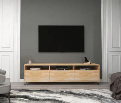 Oliver Wood Metal TV Stand and Media Console - Natural & Black