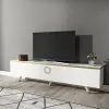 Plana TV Stand with Cabinets - White & Gold Band