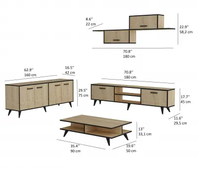 Crystal Living Room Set - TV Stand & Entertainment Center, Sideboard and Coffee Table