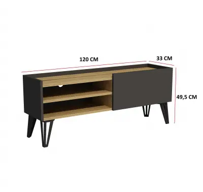 Cavera TV Stand with Cabinet and Shelves - Anthracite & Oak