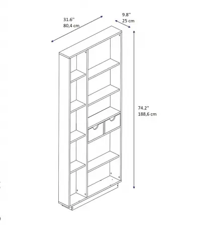 Revna Bookcase with Drawers and Shelves - White & Walnut