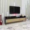 Kara TV Stand with Cabinets - Black Marble Effect & Oak