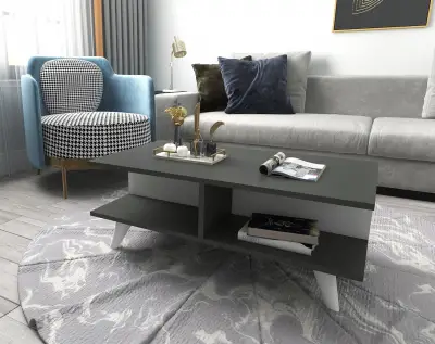 Verena Coffee Table with Storage Shelves - Anthracite & White