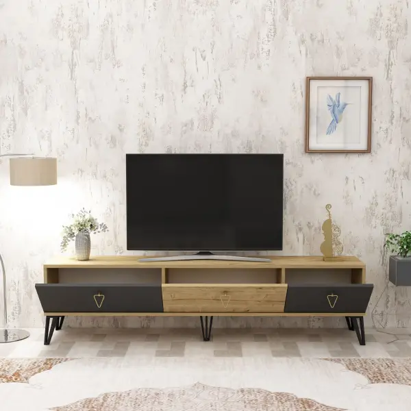 Holly TV Stand with Cabinets - Oak & Anthracite