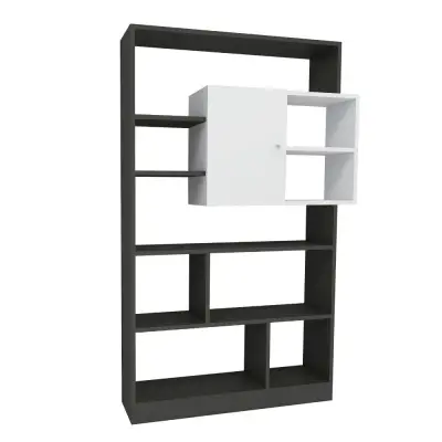 Douro Bookcase with Cabinet and Shelves - Anthracite & White