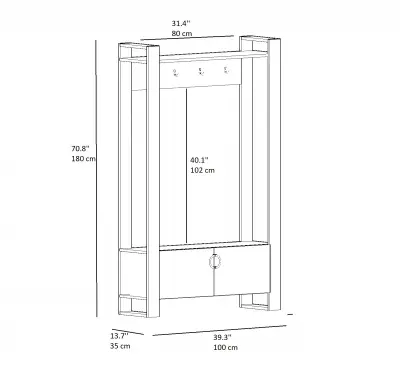 Flumen Entryway Coat Rack with Bench and Cabinet - Black Marble Effect & Anthracite