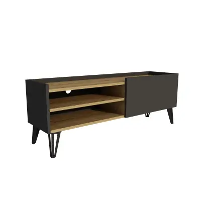 Cavera TV Stand with Cabinet and Shelves - Anthracite & Oak