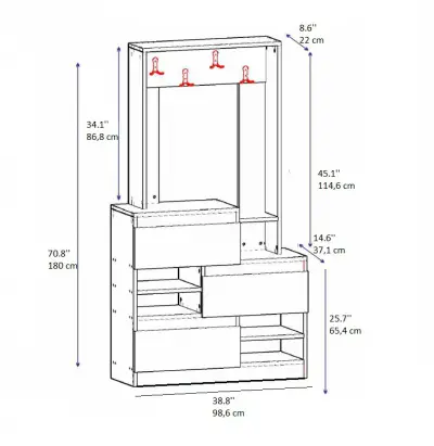 Arum Entryway Coat Rack with Shoe Cabinets and Shelves - White & Walnut