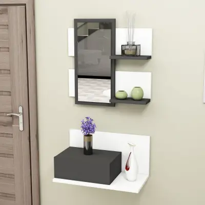 Alloro Dresuar with Drawer and Mirror - White & Anthracite