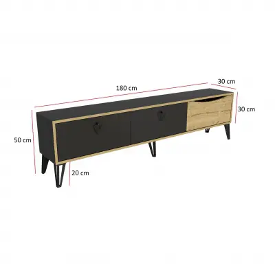 Twiks TV Stand with Cabinets - Black & Oak