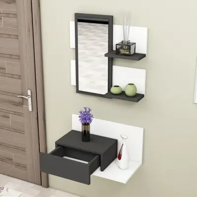 Alloro Dresuar with Drawer and Mirror - White & Anthracite