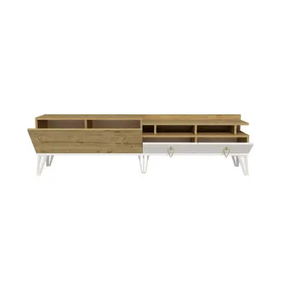 Corona TV Stand with Cabinets and Shelves - Oak & White