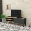 Cavera TV Stand with Cabinet and Shelves - Anthracite & Oak