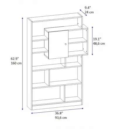 Douro Bookcase with Cabinet and Shelves - White & Walnut