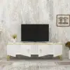 Apine TV Stand with Cabinets - White & Gold Band