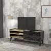 Jannu TV Stand and Media Console - Black Marble Effect & Oak