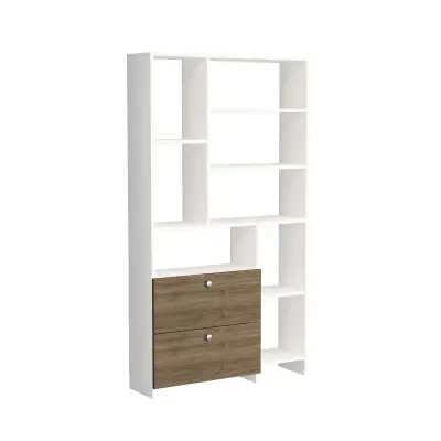 Julian Bookcase with Cabinets and Shelves - White & Walnut