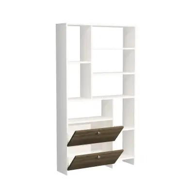 Julian Bookcase with Cabinets and Shelves - White & Walnut