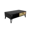 DISCONTINUED - Oslo Coffee Table with Storage Shelf and Metal Legs - Black Marble Effect & Oak