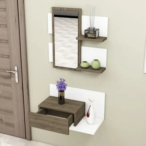 Alloro Dresuar with Drawer and Mirror - White & Walnut