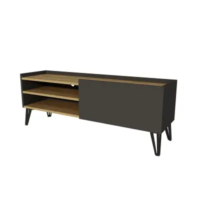 Cavera TV Stand with Cabinet and Shelves - Anthracite & Oak