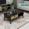 DISCONTINUED - Oslo Coffee Table with Storage Shelf and Metal Legs - Black Marble Effect & Oak