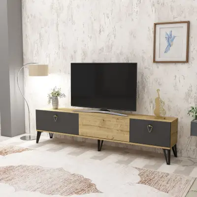 Holly TV Stand with Cabinets - Oak & Anthracite