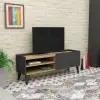 Cavera TV Stand with Cabinet and Shelves - Anthracite & Oak