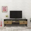 Tonbo TV Stand and Media Console - Black Marble Effect & Oak